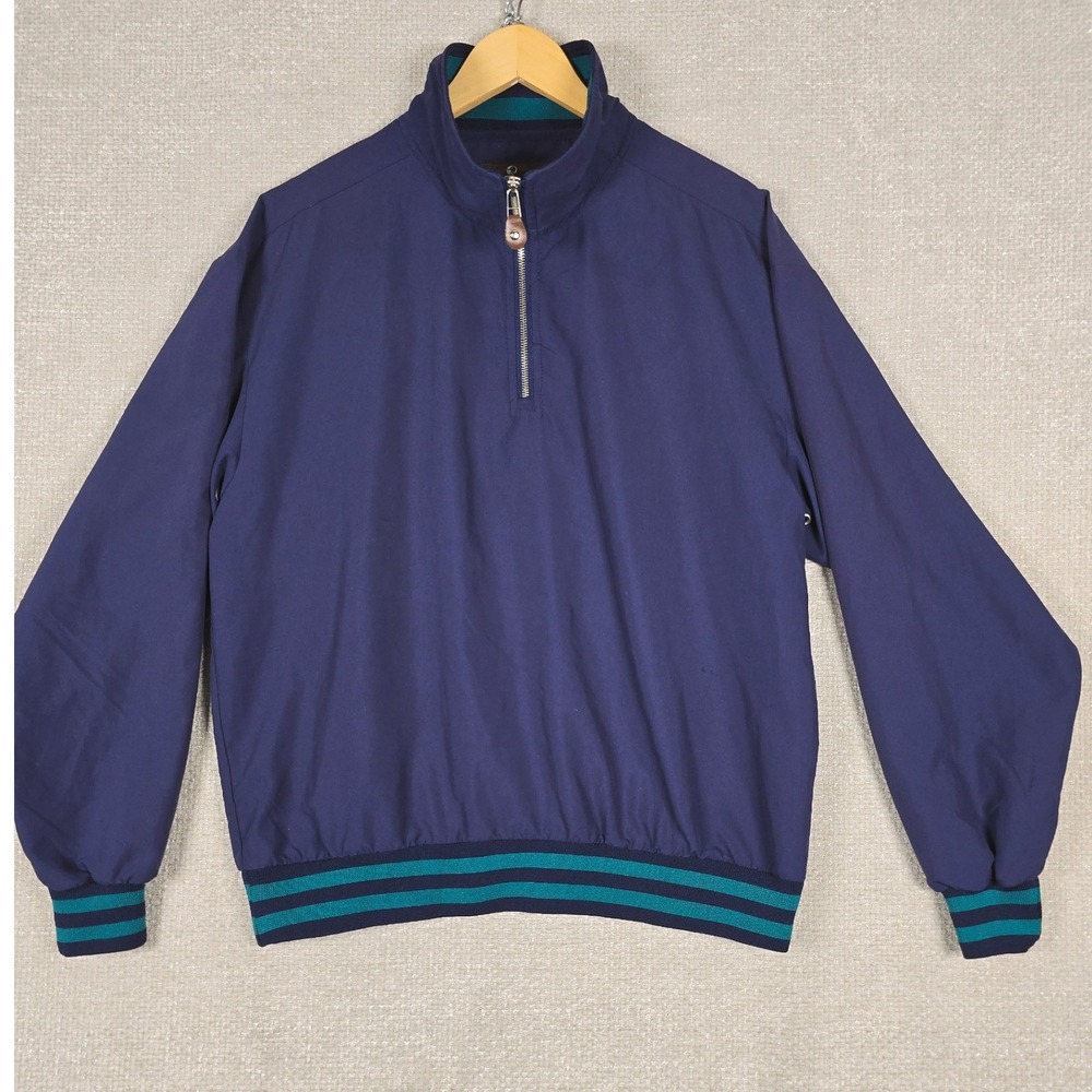 Duck Head Tour Mens Vintage Navy Blue Teal Striped 1/4 Zip Windbreaker Jacket M‎